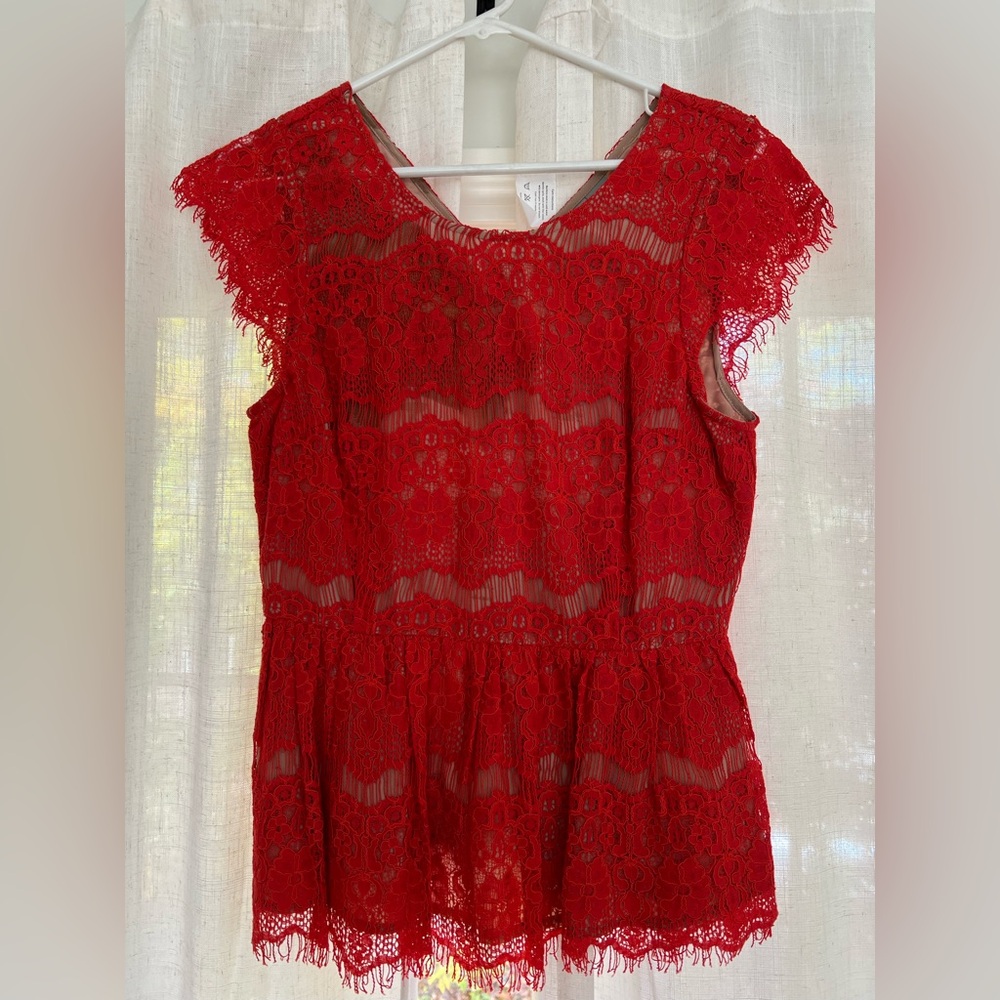 Red lace overlay blouse